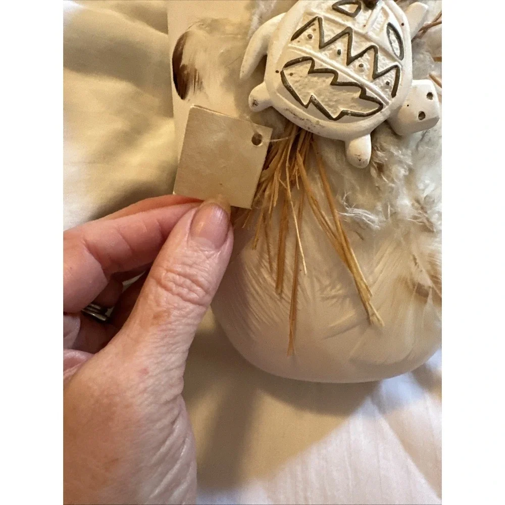 Vintage Adobe Moon White Ceramic Wedding Vase Double Spout Native Turtle Feather